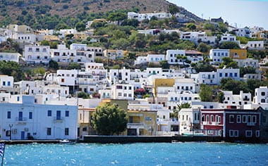 Whitewashed buildings in Leros, Greece